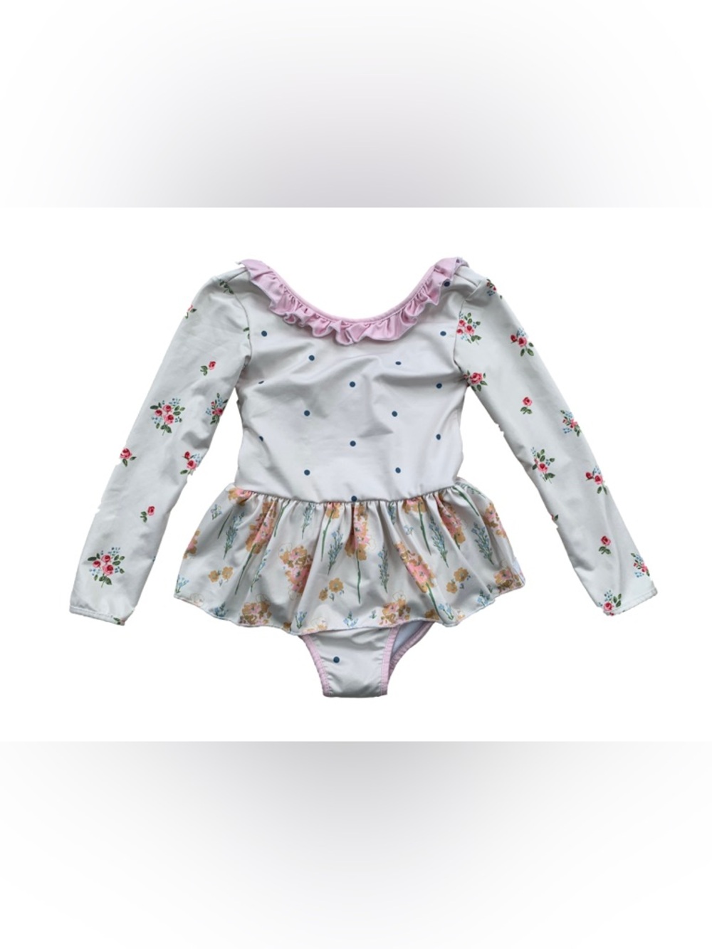 SweetHoney Size 2T White Floral Ruffle One Piece Skirted Leotard